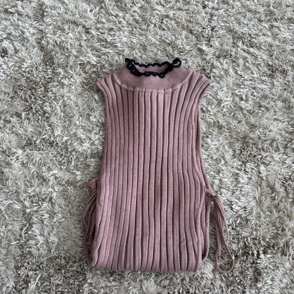 NBD Tops - NBD Ribbed Knit Bodysuit Mauve Pink Tie Side Sleeveless High Neck Size Small